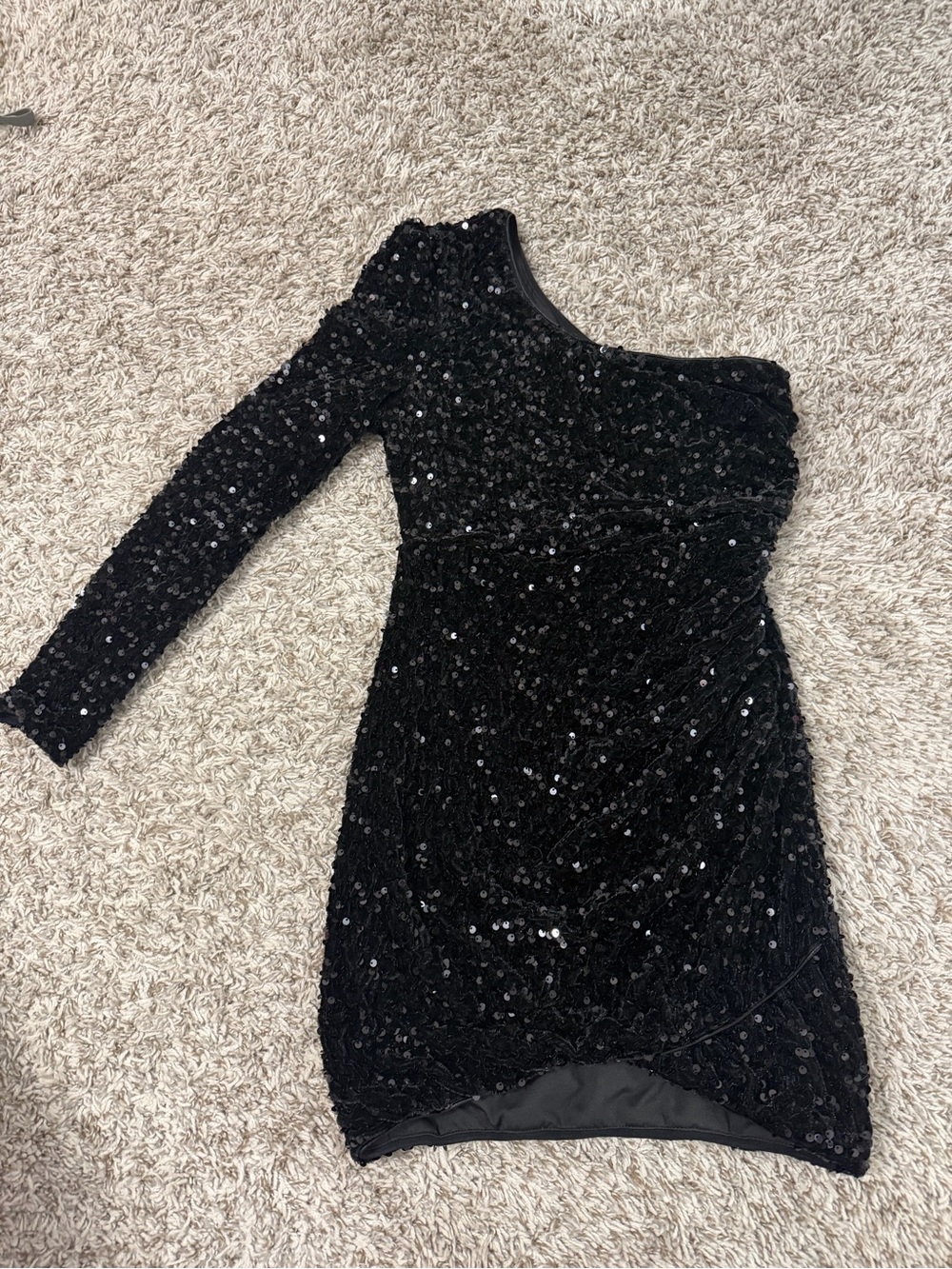 SHEIN Black One-Shoulder Sequin Mini Dress